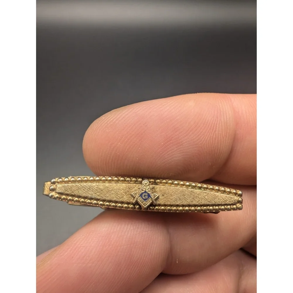 Masonic Cufflinks Tie Clip Set Gold Tone Blue Enamel Mens Freemason Jewelry